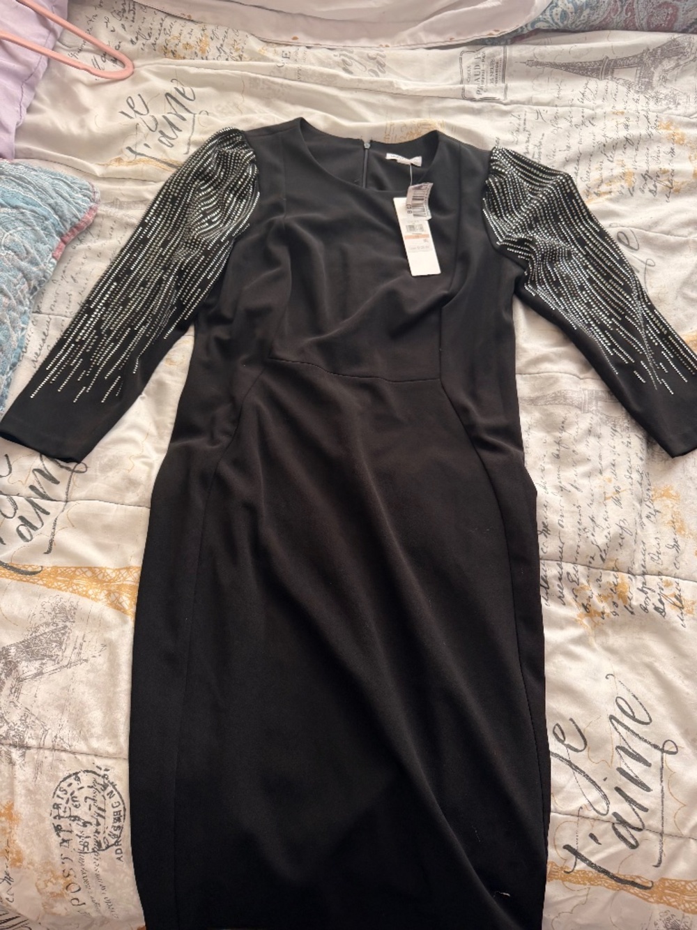 Beautiful Calvin Klein Women’s Black Rhinestone Embellished Sleeve Sheath Bodyco